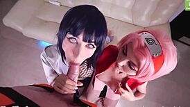 Anime cosplay threesome features amateur blowjobs and pussy play in group homemade scene.
