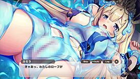 In the game Monmusu TDX, priestess Kamira encounters slime challenges.