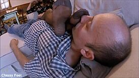 Stinky stockings tease with garter belt handjob