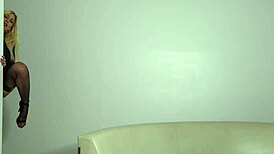 Blonde big tits milf in stockings passionately fucks pussy with dirty talk