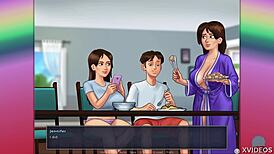 Summertime Saga 11: riding a monster dildo with my big ass. Brunette college babe showing off tits during wild orgasm.