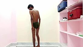 Rajesh Spanks Ass, Moans Loud, Masturbates Cock, and Cums in Glass!