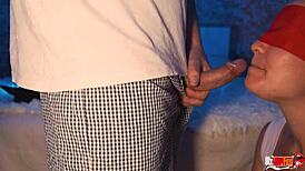 My stepson tricked me into sucking his cock with a taste game