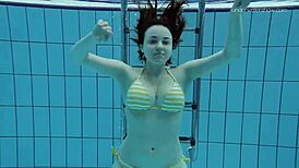 Little Tits Teen Lada Strips Naked Underwater in Bikini.