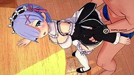re zero rem gets desk doggy sex and blowjob from maid