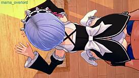re zero rem gets desk doggy sex and blowjob from maid