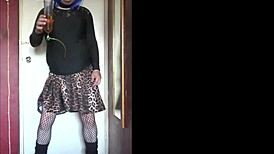 Shy crossdresser swallows his own pee and waits for yours
