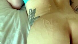 boy licks pussy first time in car, pees on her ass