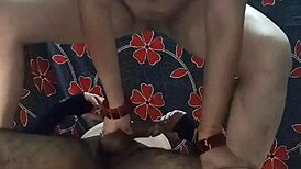 Hardcore doggystyle fucking of step daughter with two dicks and loud moaning.