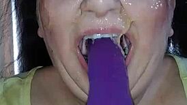 Ms Tl Throat Takes Dildo Deep in BBW Toy Play