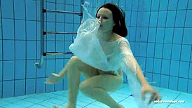 Kristy, the Hot Brunette Babe, Shows Big Boobs by the Swimming Pool Underwater in Bikini.