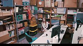 teen strips down to fuck watchful guard in garage, bent over doggystyle