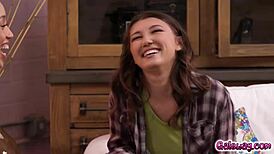 Awkward lesbian ladies turn situation into hot fun