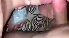 Russian wife gives blowjob while getting double penetrated like a slut