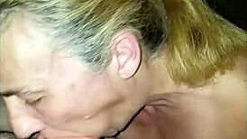 Slut wife sucks the cum out of the hairy milf's cock