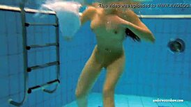 Kristy, the Hot Brunette Babe, Shows Big Boobs by the Swimming Pool Underwater in Bikini.
