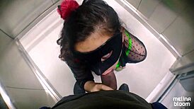 melina bloom gives blowjob in hotel elevator