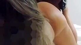 Wife and lover humiliate cuckold outside the room.