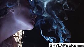 Sexy shyla smokes while teasing tits and pussy