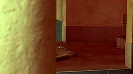 Blonde teen enjoys a relaxing spa session with bodybuilder