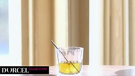 Big ass babe bent over for handjob and fingering in lingerie