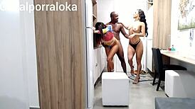 i caught my niece fucking my husband in the kitchen. she had to fuck me too with her big ass.