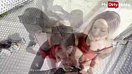 Cameraman Pounds Sexy Blonde German Duo On Tower Rooftop