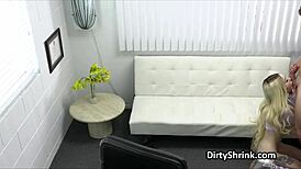 In the shrink's office, a horny milf indulges in masturbation and fingering, eagerly joining a threesome with amateurs for hardcore blowjobs and intense action.