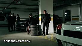 anissa kate encounters three men outdoors in a public parking lot