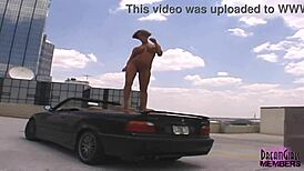 Risky public nudity with mindy's huge tanned tits flashing outdoors