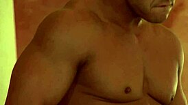 Blonde teen enjoys a relaxing spa session with bodybuilder