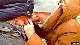 Done Risky Outdoor Blowjob for Stranger, Cum in Panties!