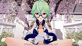 genshin sucrose keeps testing albedo's cock in riding, missionary, and doggystyle
