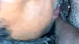 the blonde milf slut eagerly licks the black cock before taking it deep in her shaved pussy.