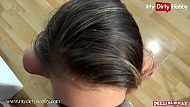 Melina May dresses sexy in lingerie to seduce her landlord. She teases him with stockings for a wild encounter.