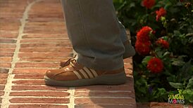 Watch Him Plunge Dick into Shaved Milf Pussy on Stairways and Cum!