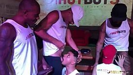 Young guys fuck mature in orgy cumshot