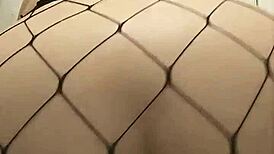 Chubby Gal Riding Dildo In Fishnets