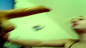 Blonde deep throats huge dildo in hardcore action