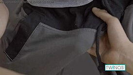 Horny masseur Lucas fingers himself before taking Logan's massive cock in his tight asshole