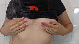 Nerdy Step Sister Masturbates Wildly in Steamy Shower Scene