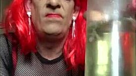 Mark Wright, the crossdressing sissy, tastes his piss and cum in homemade fun.