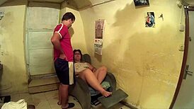 I jerk his cock with my feet and soak my panties.