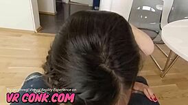 i feel so excited sucking this skinny brunette's natural tits in vr blowjob