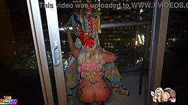 Big Booty White Girl SUCKS OFF BBC Clown on High Rise Patio During NYE Bash in Florida