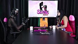 ramona 69 in sheer red lingerie enjoys a bisexual menage with two guys, no chastity involved.