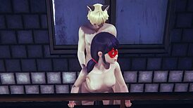 ladybug gets wild threesome on the street with cat noir and gween