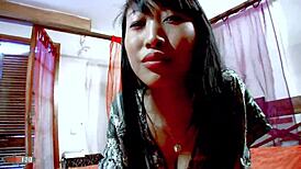 watch the hot oriental babe sharon lee with big boobs dancing and stripping on the bed