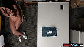 How does this tight brunette teen thief get punished by the cop?