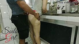 Hey, check this hot housewife getting drilled hard in the kitchen as a sailor girl
